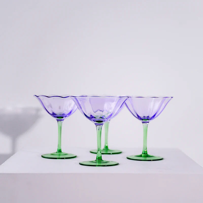 Home Lab Fleur Cocktail Coupe Green Lilac Set Of 4 image number 2